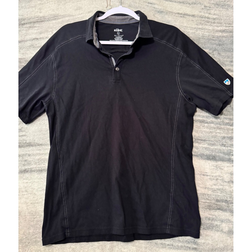 Kuhl Wildfire Mens Large Black Organic Cotton Short Sleeve Polo Shirt Contrast